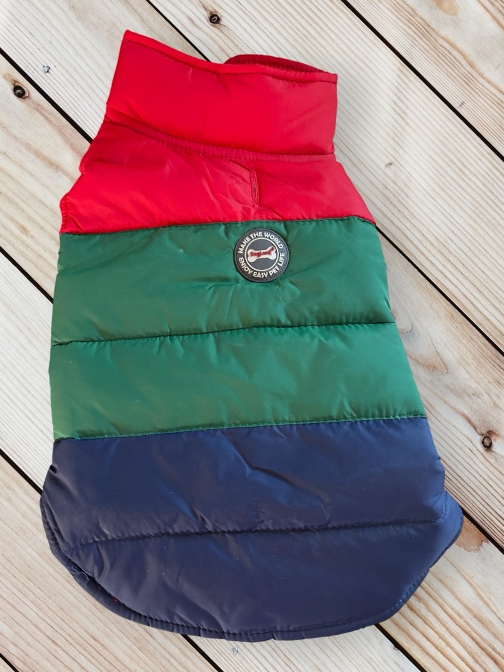 Color Block Puffer Dog Jacket Vest – Red Green Navy Warm Winter Coat